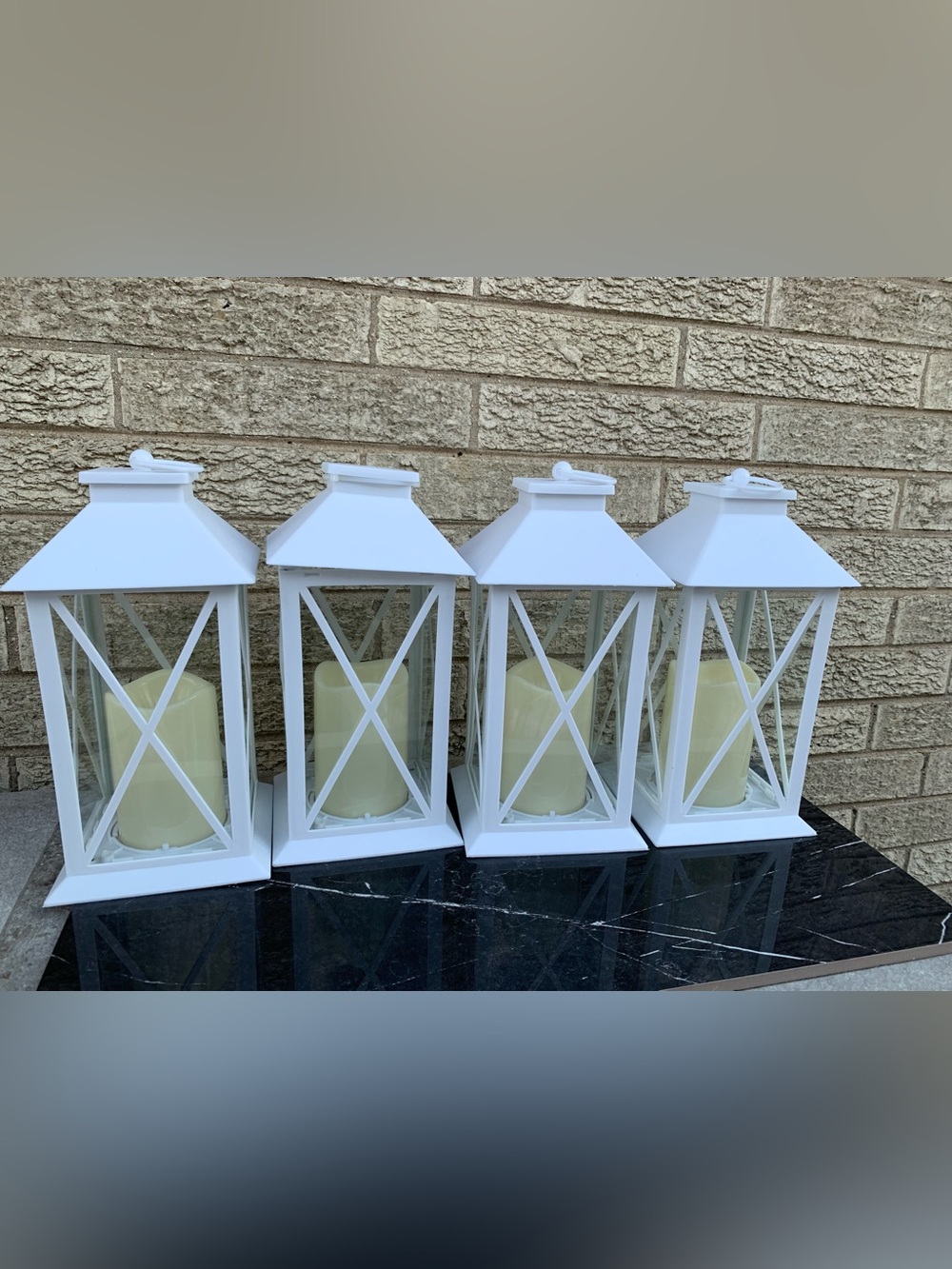 White Decorative Lantern Set with LED Candles - 4 pcs